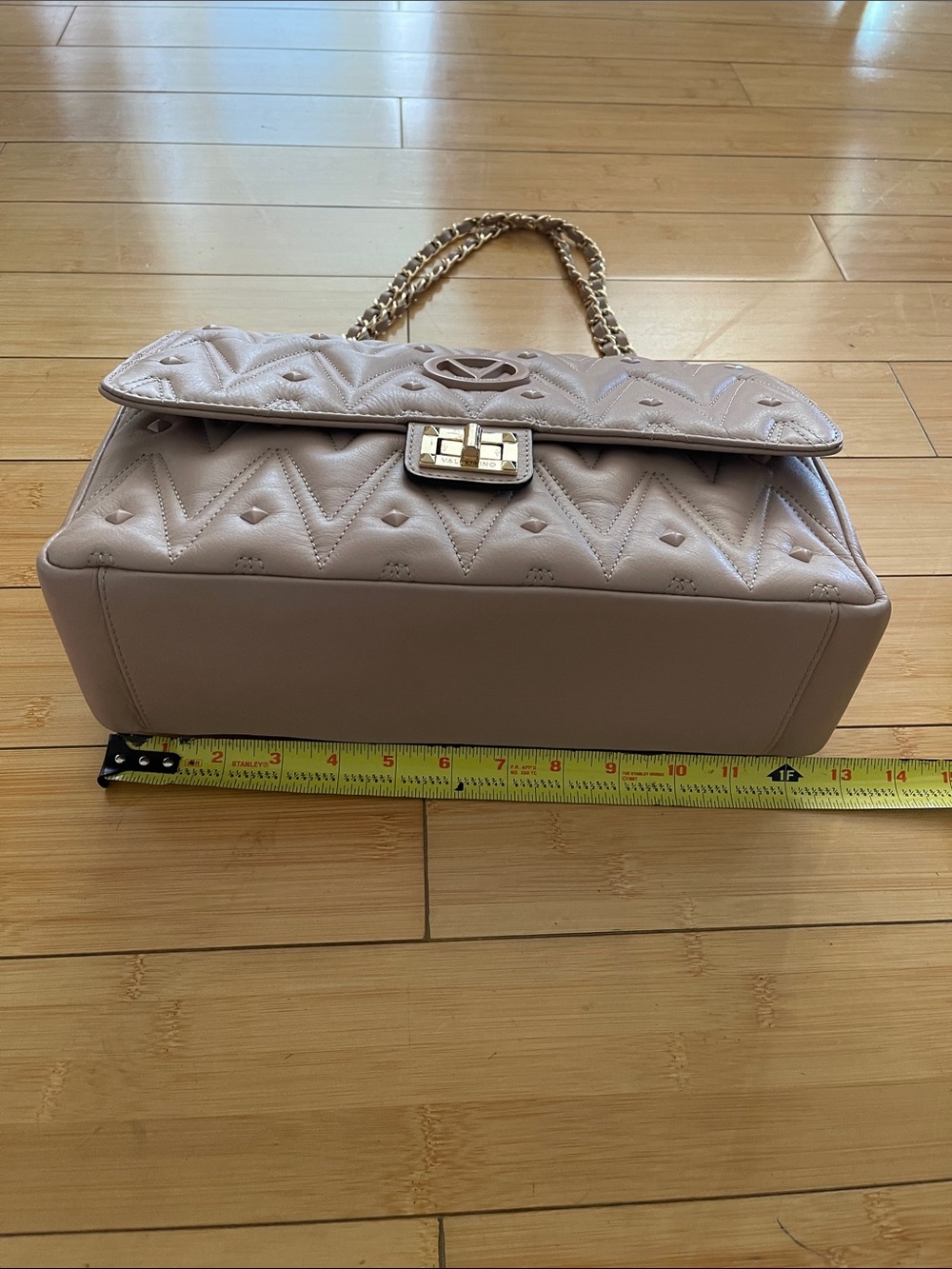 Women Large Valentino By Mario Studded Shoulder Chain/leather Shoulder Bag Nude - Picture 13 of 15